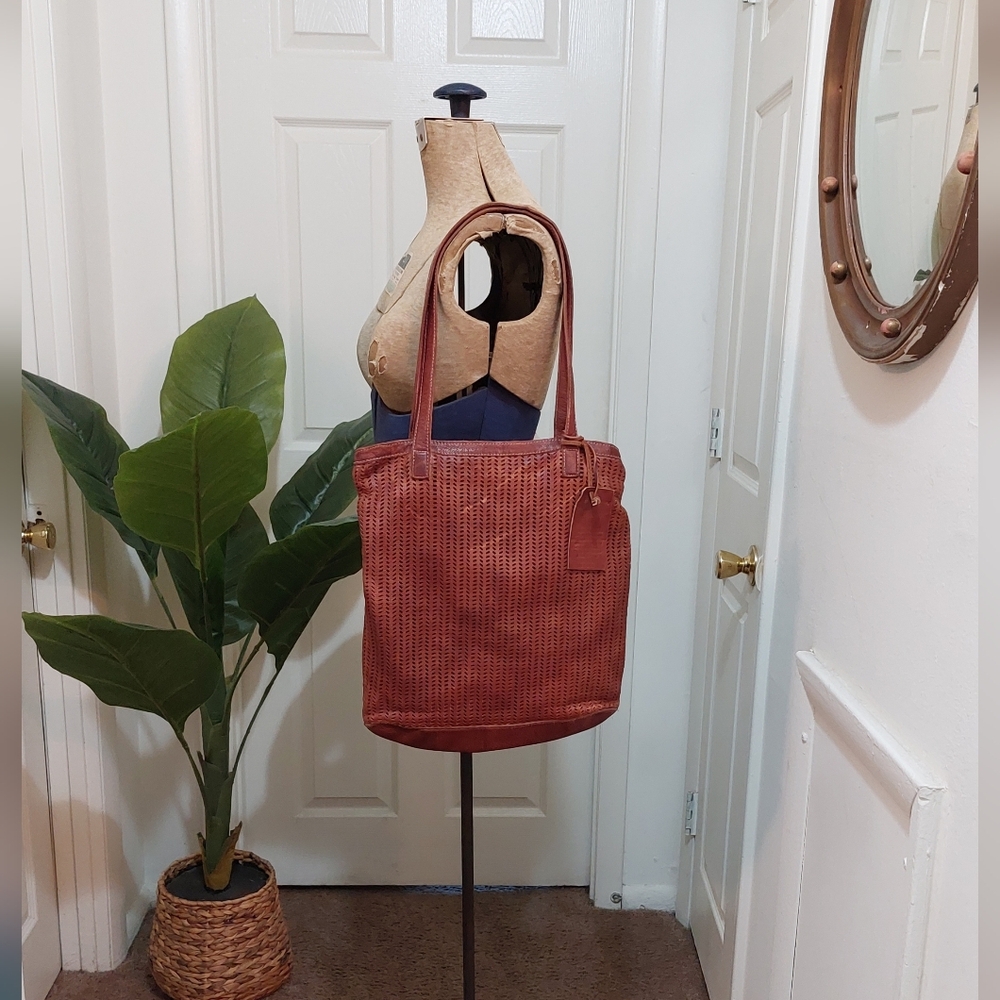 latico Woven Leather Shoulder Bag in Rust
